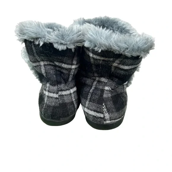 Vionic Booties Gray Plaid Sz 10 M Comfort Slipper Booties Faux Fur Euc - Picture 4 of 7